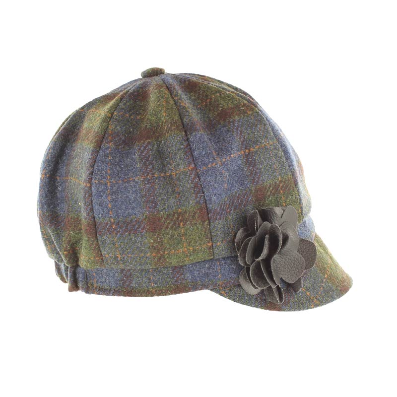 Ladies Tweed Newsboy Hat - Denim & Green Plaid