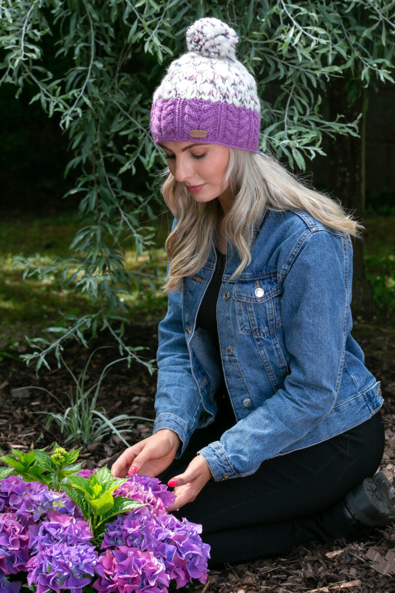 Uneven Wool Bobble Hat - Lilac