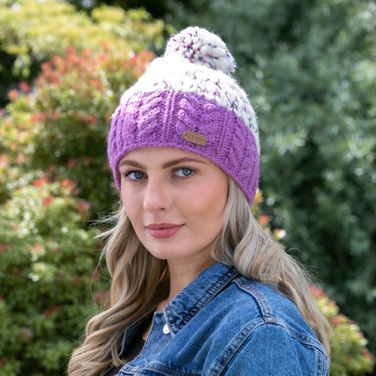 Uneven Wool Bobble Hat - Lilac