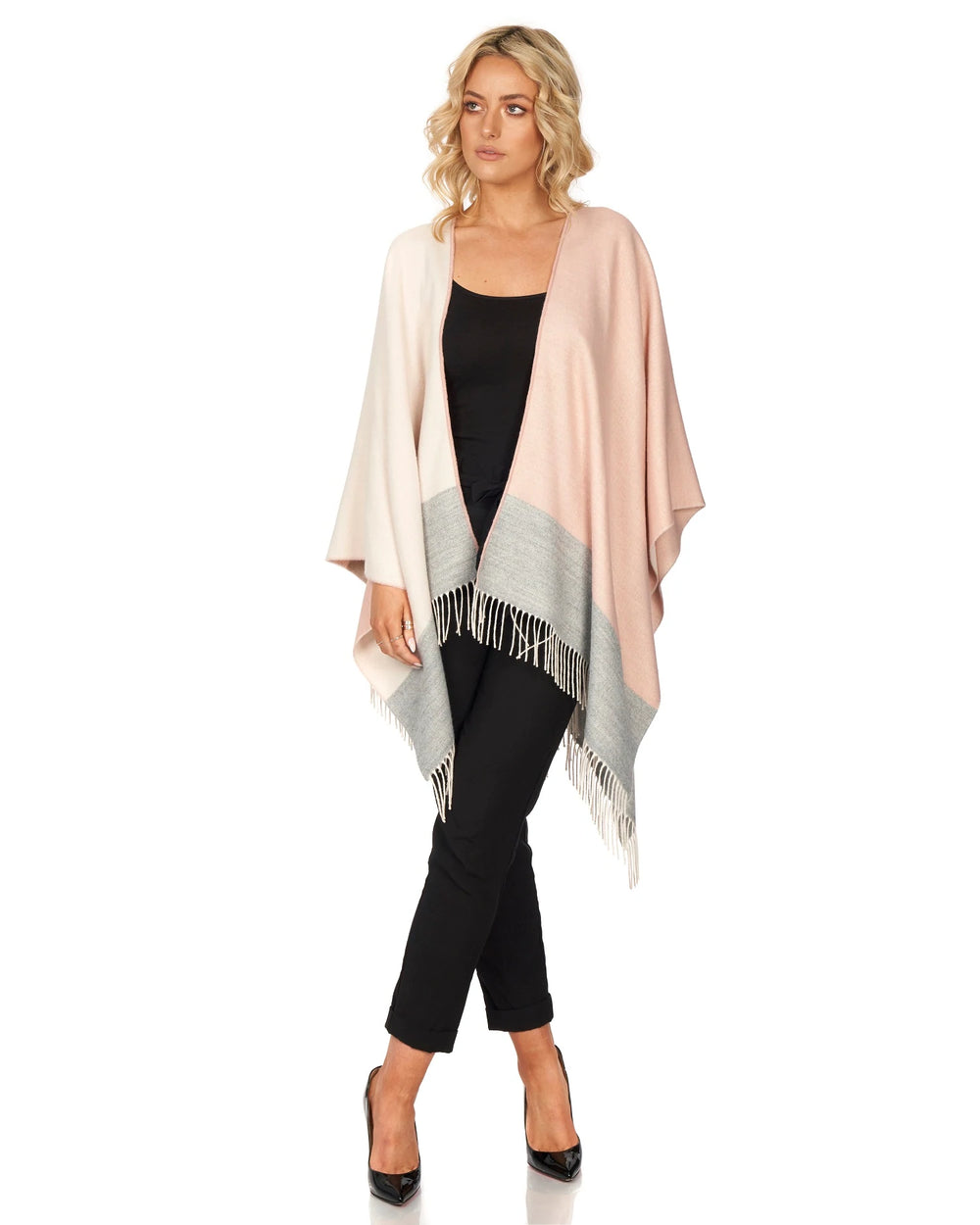 Celtic Fringe Shawl w/ Block Check Design - Pink