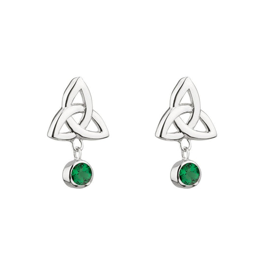 S33961 Sterling Silver Trinity Knot & Green Crystal Earrings