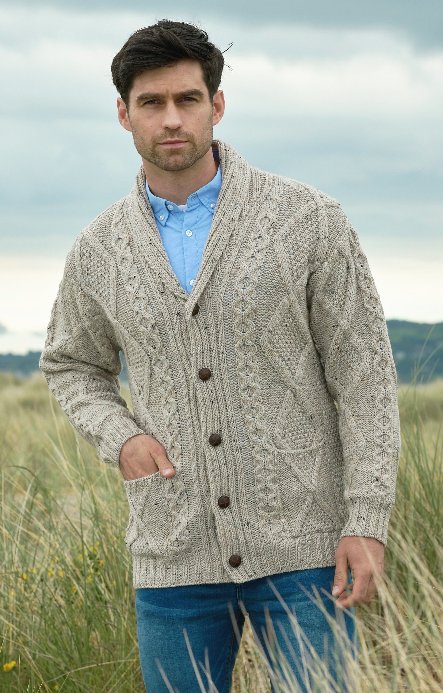 Boys Shawl Neck Cardigan Oatmeal