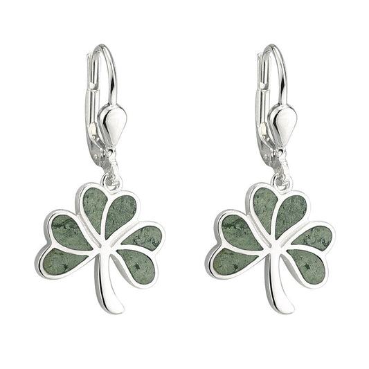 S33593 Sterling Silver Connemara Marble Shamrock Earring