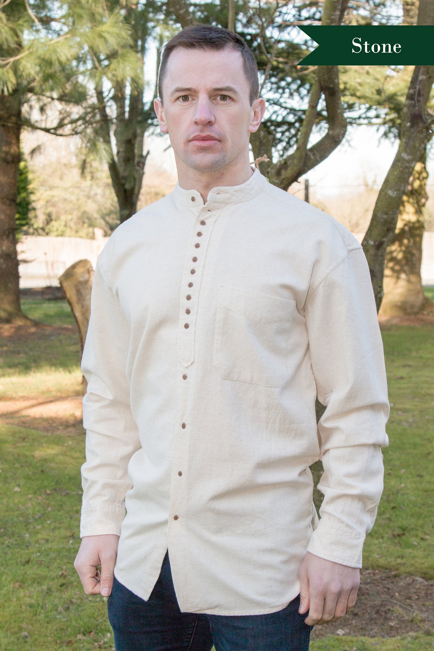Irish Traditional Grandfather Shirt - Stone