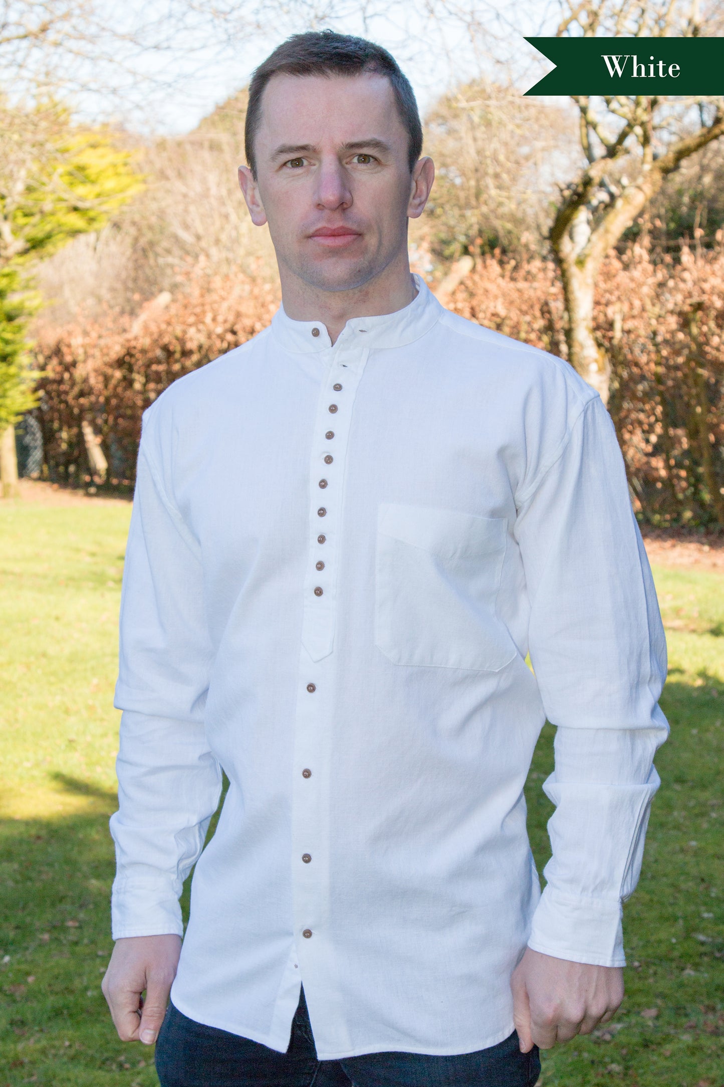 Irish Traditional Grandfather Shirt - White