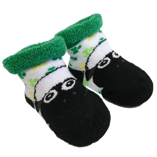 White & Green Shamrock Sheep Baby Socks