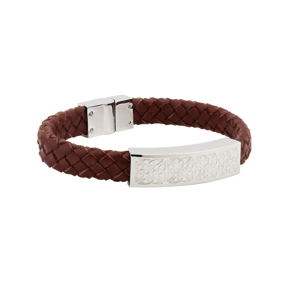 S5778 Men's Steel & Brown Leather Bracelet