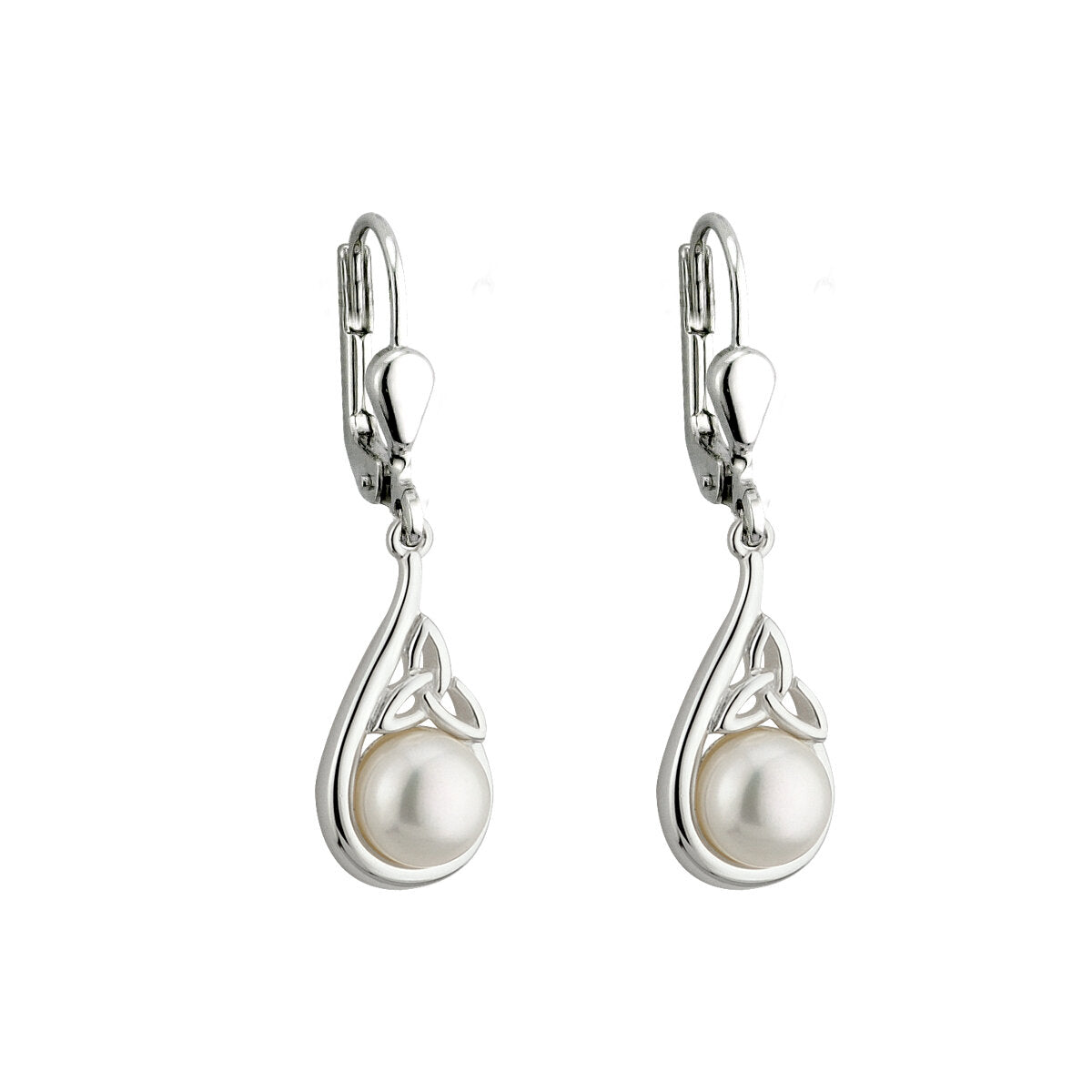 S33281 Sterling Silver Pearl Trinity Knot Drop Earrings