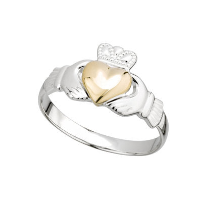 S21046 Sterling Silver & 10k Gold Claddagh Ring