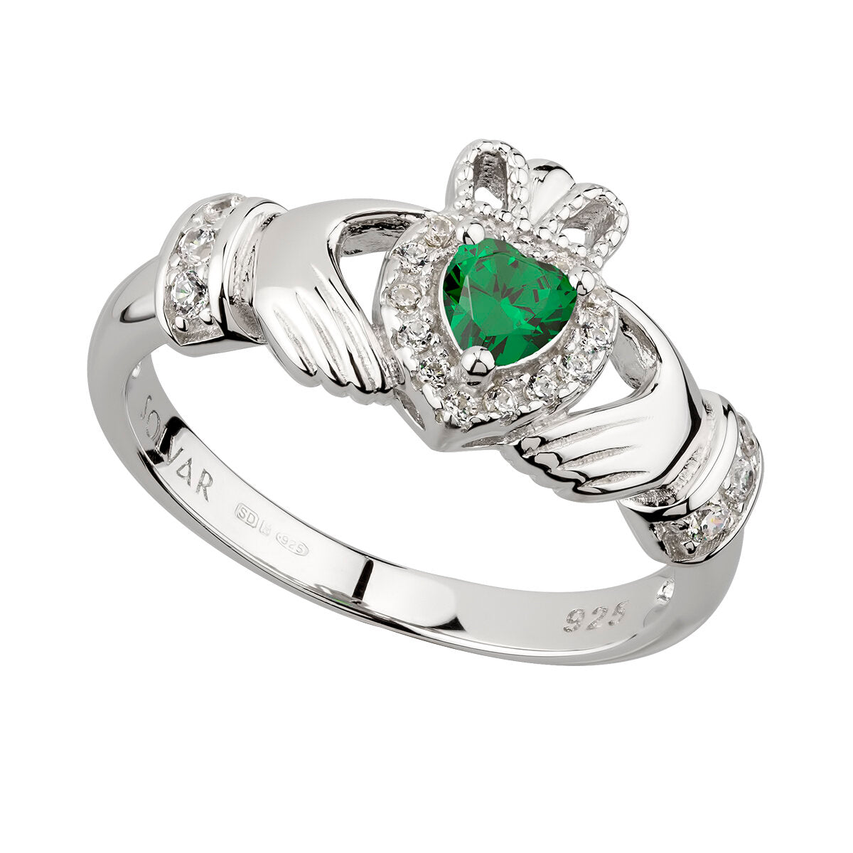 S21079 Green CZ Claddagh Ring