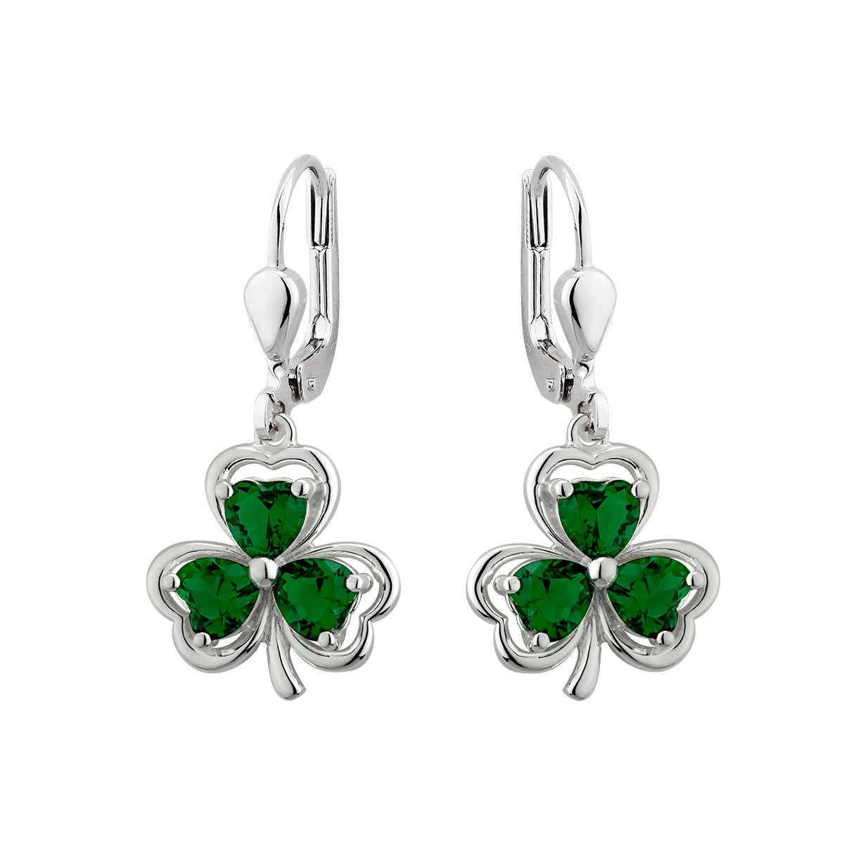 S33914 Green Crystal Shamrock Drop Earrings