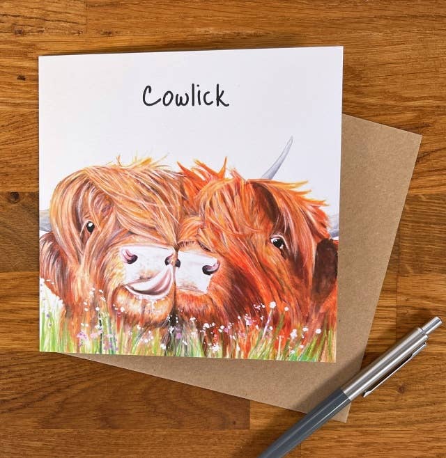 Highland coo cowlick greeting card