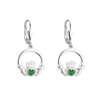 S33956 Sterling Silver Crystal Claddagh Earrings