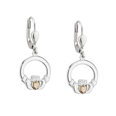 S33960 Sterling Silver & 10k Gold Claddagh Earrings