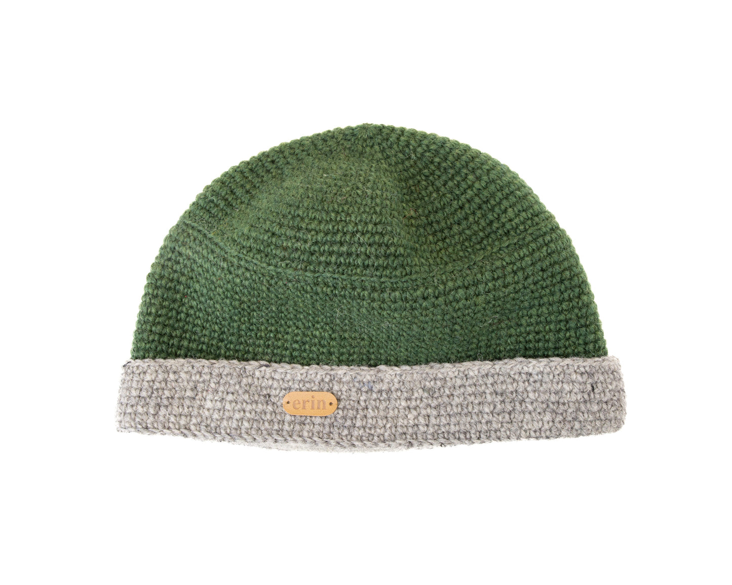 Crochet Turn Up Hat - Green w/ Oatmeal