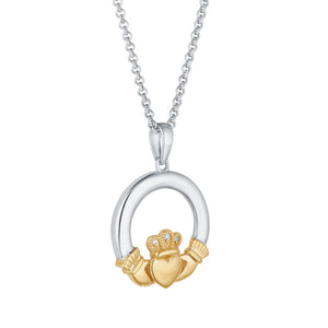 S46936 Gold & Silver Diamond Claddagh Pendant