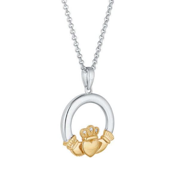 S46936 Gold & Silver Diamond Claddagh Pendant