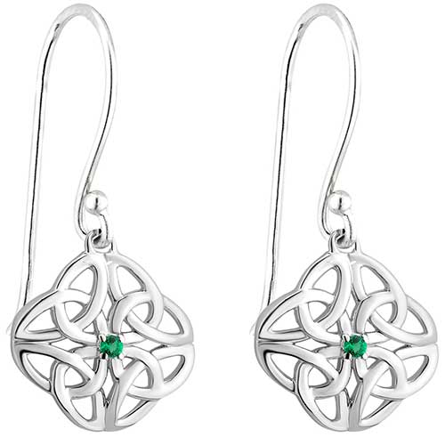 S34015 Sterling Silver Crystal Celtic Knot Drop Earrings