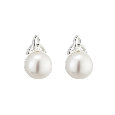 S33774 Sterling Silver Freshwater Pearl & Trinity Knot Earrings