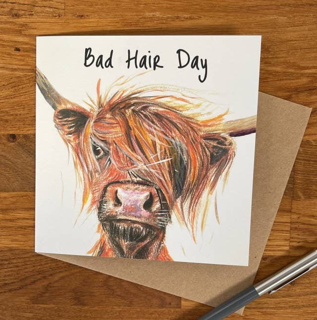 Bad Hair Day Highland Coo Greeting Card