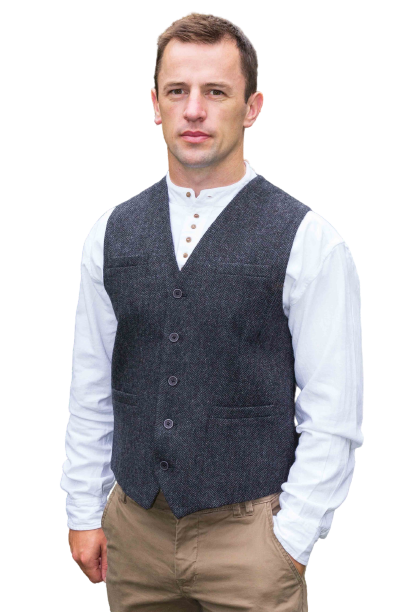 mens irish tweed waistcoat charcoal