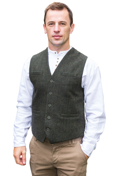 mens irish tweed olive green waistcoat