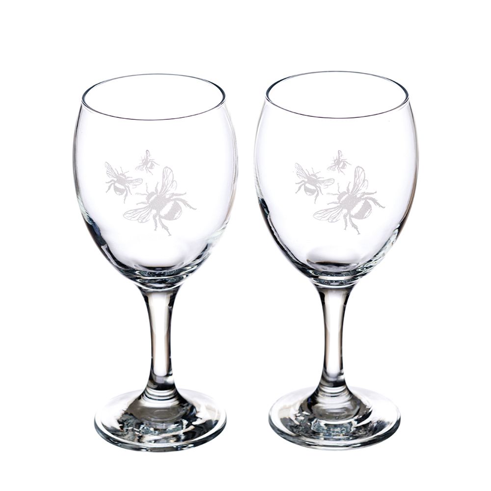 Bee Engraved Style Wine/Water Glasses - Set of 2