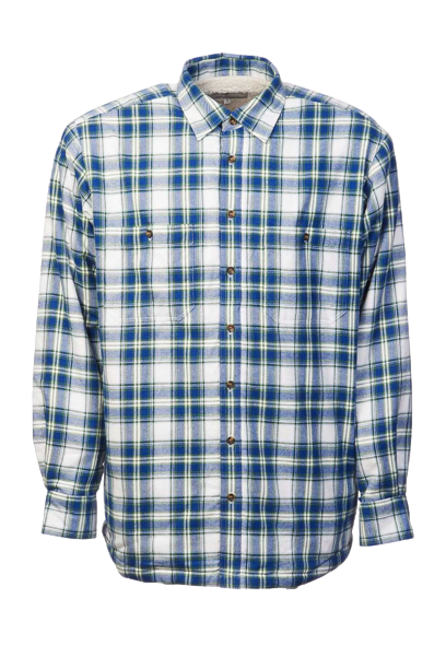 Collar Fleece Lined Flannel Shirt -White/Blue Check