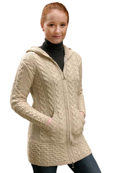 Galway Irish Cable Knit Hooded Coat - Parsnip