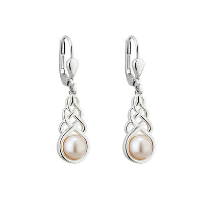 S33918 Sterling Silver Celtic Knot & Freshwater Pearl Earrings