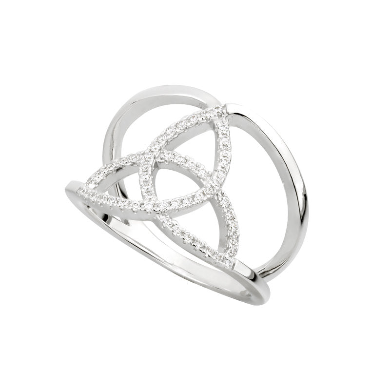 S21032 Sterling Silver Crystal Trinity Knot Ring