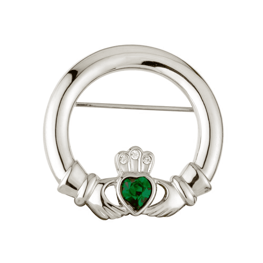 S1913 Green Crystal Claddagh Brooch