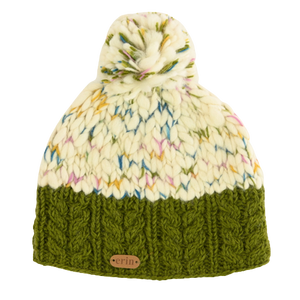 Uneven Wool Bobble Hat - Green