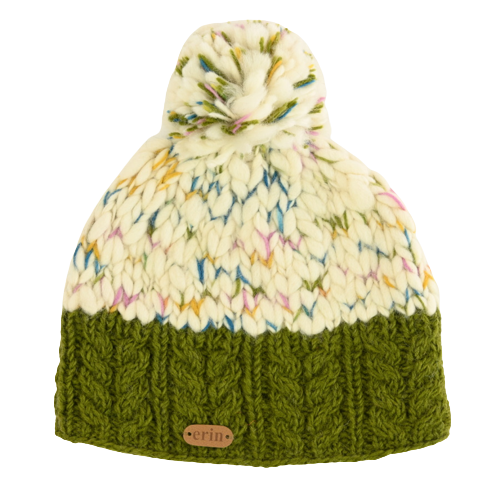 Uneven Wool Bobble Hat - Green