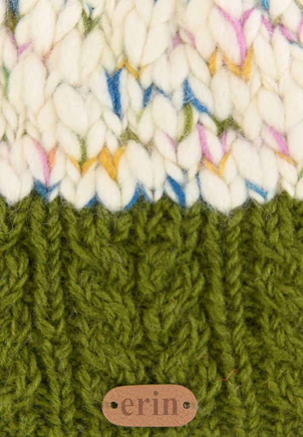 Uneven Wool Bobble Hat - Green
