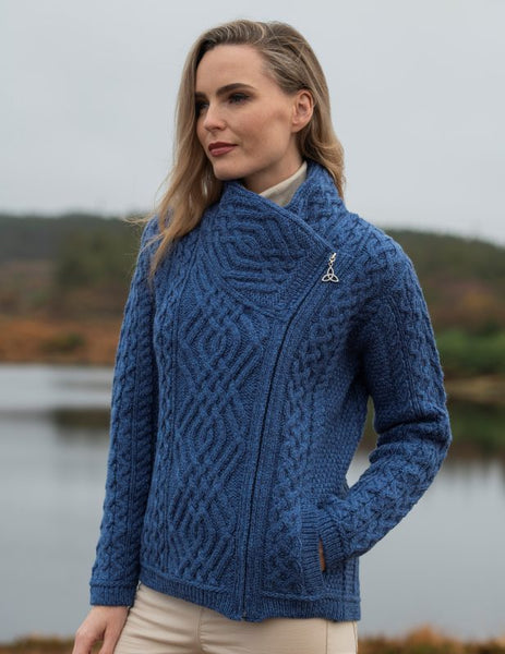 The Irish Boutique-Blue Trinity Zip Ladies Sweater